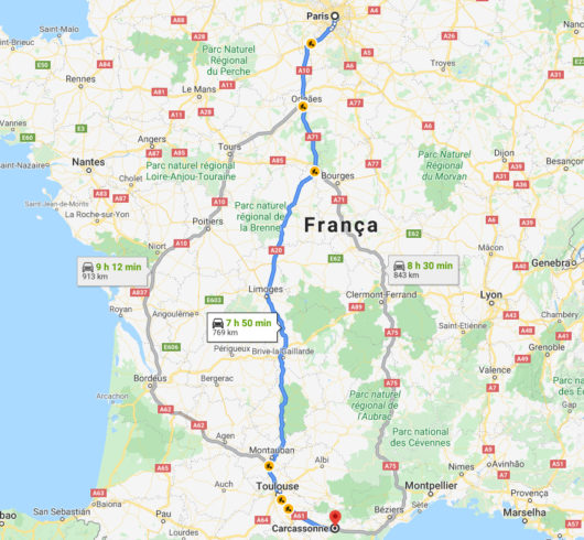 Trajeto de Paris até Carcassonne