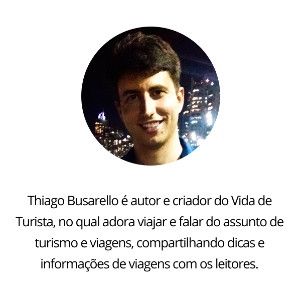 Thiago Busarello é autor e criador do Vida de Turista, no qual adora viajar e falar do assunto de turismo e viagens, compartilhando dicas e informações de viagens com os leitores.